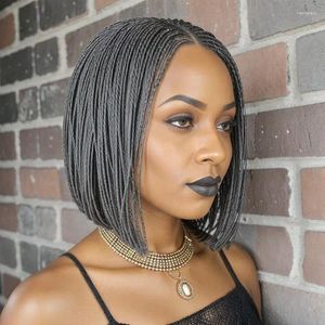 Cosdelu Glueless Human Hair 13x1 T-part Lace Wig Salt & Pepper Color Braided Hairstyle 180 Density For Black Women