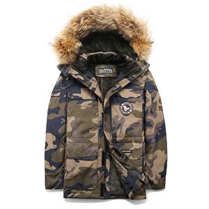 et down cotton men's Plush Medium and Long Winter Canadian Wind Warm Goose Travelwork Clatesフード付き