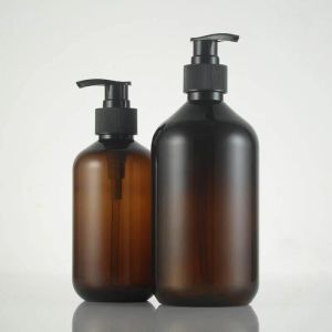 wholesale 10 OZ 16 OZ Amber Plastic Bottles with Lotion Pumps for Organize Soap Shampoo BPA Free 300ml 500ml