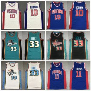 Mitchell Ness Retro Basketball Jerseys 33 Grant Hill 11 Isiah Thomas 10 Dennis Rodman Stitched Piston Jersey Hardwood Vintage Classics Mesh vest Men