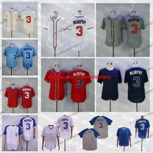 Baseball Jerseys Herren Vintage Dale Murphy # 3 1974 Retro genähtes Jersey Blau Rot Mesh Shirts