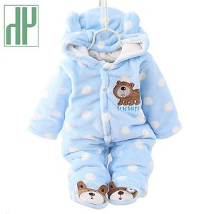Rompers HH Baby Winter Romper Warm Hlannel Plush Jumpsuit Baby Girl Boys Bear Animal Costume Hooded Born Baby Bear Pyjamas Overalls 230408