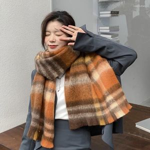 Lenços tartan xadrez cashmere para mulheres inverno grosso quente xale envolve bufandas 2023 moda feminina pashmina cachecol