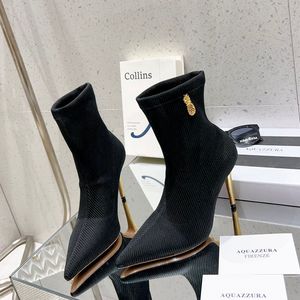 aquazzura Stivali NOVITÀ Fascino alla caviglia tacco alto a punta tacchi in schiuma Stivaletti moda donna designer di lusso slip-on scarpe da sera per feste calzature di fabbrica