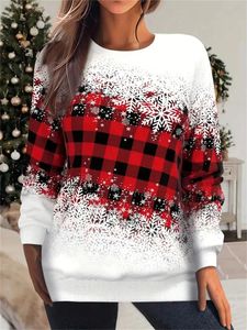 Kadın Sweaters Noel Kar Tanesi ve Ekose Kadınlar Sonbahar ve Kış Baskısı Uzun Kollu Yuvarlak Boyun Külte Büyük Boyu Sweatshirt 231108