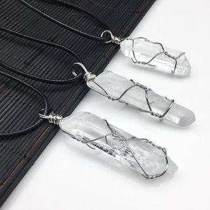 Pendant Necklaces Natural Stone Quartz Pendants Handmade Wire Wrapped White Crystal Pendulum Healing Reiki Jewellery AccessoriesPendant