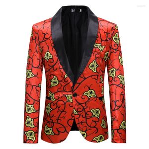 Herrdräkter herrvarumärke casual klänning Floral kostym jacka Slim Fit One Button Red Blazer Men Wedding Party Dinner Tuxedo HOMBRE XXL