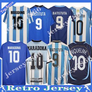 78 86 98 Retro Argentinas Maradona Soccer Jersey 93 94 96 00 01 06 10 Kempes Batistatuta Riquelme Higuain Kun Aguero Caniggia Aimar Football Shirts