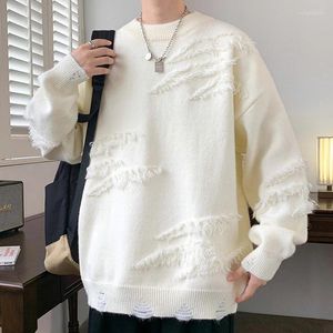 Maglioni da uomo 2023 Abbigliamento invernale Lavorato a maglia Strappato Pullover di lusso Maglione Casual Tinta unita Vintage Allentato O Collo Manica lunga Top