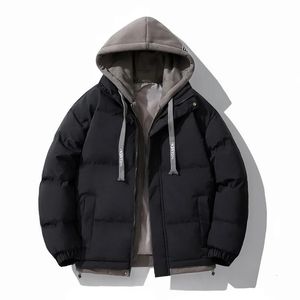 Parkas masculinas jaqueta de inverno engrossar casaco de algodão com capuz masculino retalhos cor contraste acolchoado parkers coreano retro solto 231108