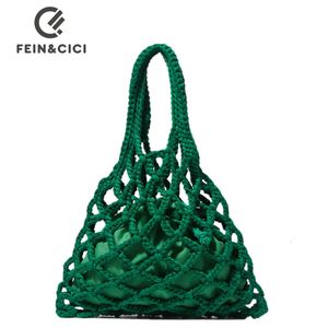 Evening Bags Designer Braided crochet net bag Women Casual summer woven beach bucket tote bag purse green khaki black color 231108
