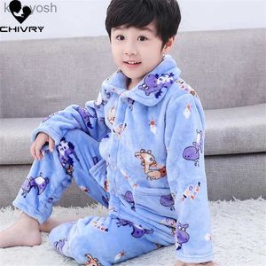 Pyjamas nya barn flanell pyjama set pojkar flickor höst vinter förtjockas varmt hem bär tecknad lapel långärmad sovande kläder setsl231109