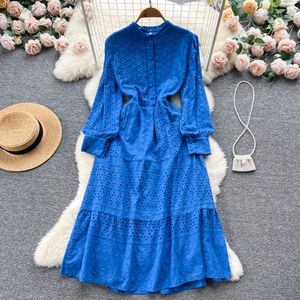 Casual Dresses Red A Line New Casual Spring Autumn Solid Slim Full Lady Dress A Line O Neck Chiffon High Waist Pullover Mid-Calf Women Dresses 2023