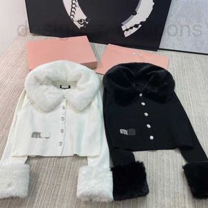 Kvinnorjackor Designer Luxury M Letter Nail Diamond+Water Diamond Button Laggable Large Wool Collar Sticked Cardigan Coat 23 Autumn/Winter New Z1T4