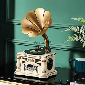 Głośniki komputerowe drewniane domowe ozdoby w stylu vintage Retro Bluetooth głośniki komputerowe pudełko dźwiękowe podwójne rogi subwoofer mini fonograph modelowanie YQ231103