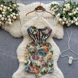 Casual Dresses Sexy Print Halter Elegant Dress A Line Solid Color Puff Long Sleeve Robe Belt Slim Waist Ruffles Patchwork Vestidos 2023