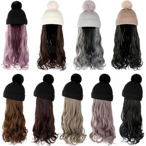 BeanieSkull Caps Chapéu de Lã Destacável Peruca Moda Longo Encaracolado Cabelo Beanies Feminino Casual Inverno Bonnets Quentes Ao Ar Livre Acessórios de Viagem 231109