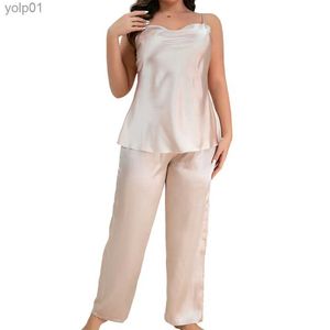 Indumenti da notte da donna H95211 Pigiama di seta europea grande da donna Accappatoio divertente Bretelle in due pezzi Stagioni senza schienale Pantaloni casual leggeri e comodi L231111