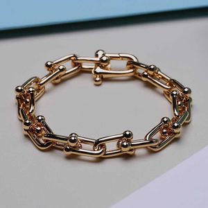 Original designer Tfany Series Double Chain Link Sterling Silver Bracelet Kendou Same Style Top Floor Horseshoe Buckle Thick Ring to U-shaped