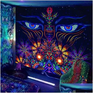 Tapestries Escent Tapestry European And American Black Light Hanging Cloth Poster Home Decoration Background Psychedelic Trippy 2302 Dhk0A