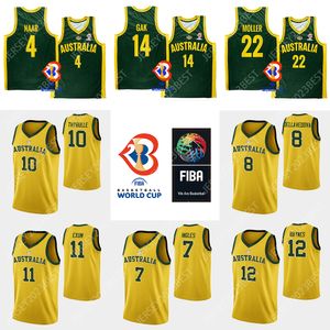 Fiba Patch Australia 13 サム・フローリング バスケットボールジャージー ナショナル 10 ミッチ・マッカロン 7 ソン・メーカー 23 キアヌ・ピンダー 5 タイリース・プロクター 25 リス・ヴァーグ グリーンイエロージャージー