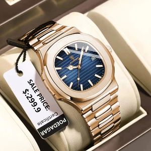 손목 시계 Poedagar Man Wristwatch Business Luxury Square Men Quartz Watch 방수 날짜 스테인레스 스틸 남성 시계 시계 박스 231109