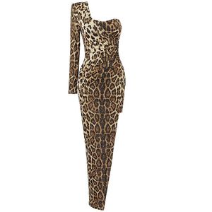 Vestidos casuais vestido de leopardo da moda do ombro bodycon maxi vestidos de verão de manga longa feminina