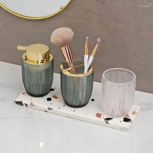 Bath Accessory Set 4pcs Bathroom Accessories Toothbrush Holder Cup Mouthwash Soap Dispenser Bottle El Household Toiletries Storage Rack