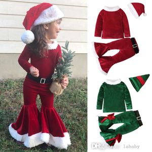 Kids Clothes Boys Girls Christmas Clothing Sets 2023 Xmas Two Piece Set Long Sleeve Shirt And Boot Cut With Hat 3PCS Childern Gift