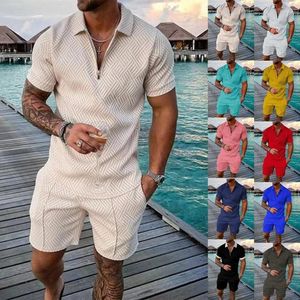 Men's Tracksuits Fashion Zip Polo Sweat Suits Men Two Piece Shorts Set Outfit Summer Tracksuit Sweatsuit Ropa Conjuntos Para Hombres