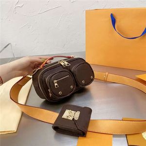 Multifunctional brown shoulder bag multi pocket coin purse shoulder strap key case classic print design neutral crossbody bag 2023