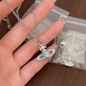 vivian saturn necklaces pearl western jewelry Empress Dowager New Enamel Blue Star Saturn Necklace Vivian Comes Run the Collar Chain Female