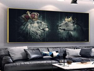 African Animal Lion with Crown Abstract Canvas Målning Konst affisch och tryck väggkonst Animalbilder för vardagsrumsdekoration2976289