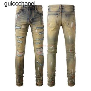 Designer roupas amirs jeans calças jeans novos homens manchados tinta graffiti marca de moda slim fit velho buraco pequeno mens mulheres calças jeans