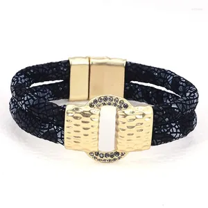 Bangle Trendy Fashion Jewelry Gold Color Plating Crystal Charm Women's Magnetic Clasp Armelets Leather Armband For Women Charms Gift