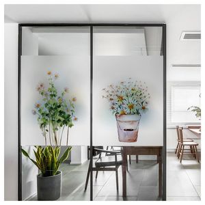 Window Stickers Customized Size Electrostatic Sticker Lotus Pattern Decorative Private Reusable Glass Film Protection Cover