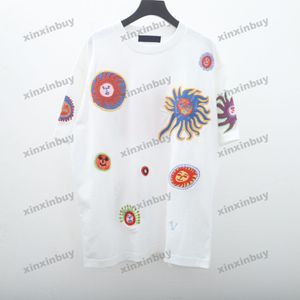 xinxinbuy Men designer Tee t shirt 23ss Paris Face pattern embroidery short sleeve cotton women Black white blue gray XS-2XL