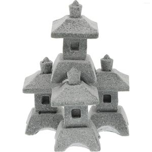 Garden Decorations 4 Pcs Simulation Landscape Pavilion Pagodas Sandstone Mini Decors Zen Statue Small Model Miniture Was The