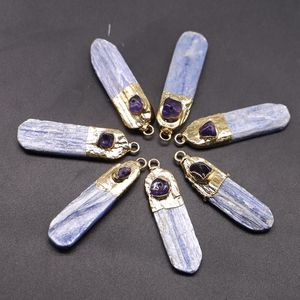 Pendant Necklaces Natural Kyanite Pendants Irregular Raw Ore Rough Stone Ruby Charms Sweater Chain Mineral Crystal Specimen Diy Necklace 6Pc