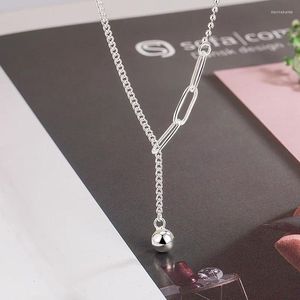 Ciondoli Collana in argento sterling 925 Piccola palla rotonda Ciondolo con nappa Catena per maglione Donna 2023 Giuntura squisita Stile fresco KOFSAC