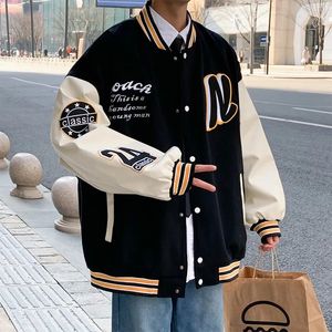 Herrarna ner parkas varsity bomber jacka män brev tryckt baseball uniform vår hösten amerikansk retro allmatch casual lös streetwear 231108