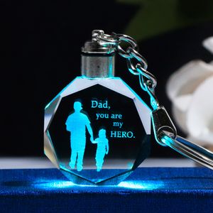 Keychains Lanyards Father's Day Gift K9 Crystal LED Key Chain Laser Engraved Changeable Colorful Key Ring Dad Gift Keychain for Papa Trinket 230408