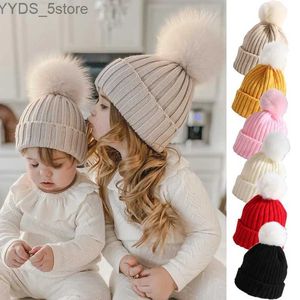 Beanie/Skull Caps Inverno caldo grande pompon Cappello lavorato a maglia per bambini Carino palla di pelo Neonato Ragazzi Ragazze Cappello Cofano Tinta unita Berretto per bambini 0-12M YQ231108