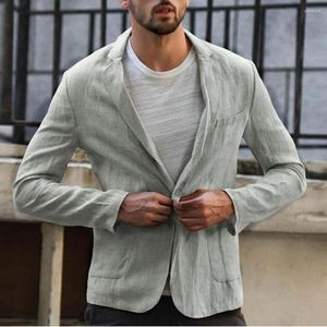 Men's Suits Linen Jackets For Men Casual Summer Suit Coat Grey Single Breasted Loose Fit Lightweight Wedding Prom Groom's Wear Blazer Dress