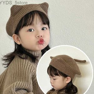 Beanie/Skull Caps New Girls Beret Hat Winter Spring Knitting Children Painter Hats 1-6 Years Girls Berets Solid Color Warm Soft Cotton Caps Bonnet YQ231108