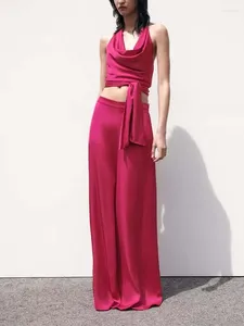 Women's Two Piece Pants Summer Suit Fashionable European And American Sexy Versatile Trendy Pleated Halter Neck Top Wid