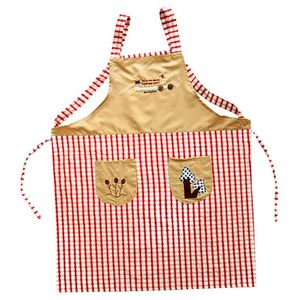 Aprons Classical Embroidery Apron Plaid Women Bowknot Kitchen Chef Dress With Pocket Gifts Shoulder Strap Style Red