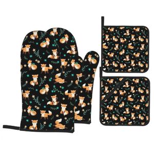 Luvas de forno Cute Fox Luvas de forno e porta-panelas Luvas de isolamento Luvas de algodão anti-escaldadura de micro-ondas Resistentes ao calor Suprimentos de cozinha 231109