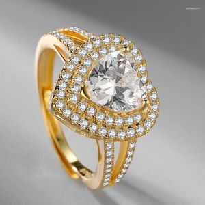 Wedding Rings Silver Color Gold Heart-shaped Marriage Proposal Confession Ring Female Simulation Moissanite Fashion Personality Jewelry