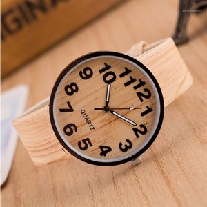 Armbanduhren Stil Holzmaserung Leder Quarzuhr Damen Kleid Herren Stijl Houtnerf Lederen Hand Dameshorloge Clock